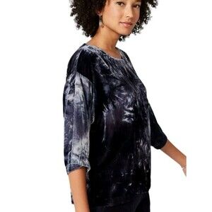 J. Jill Pure Jill Crushed Velvet Boxy Boho Blouse Women S Navy Tie-Dyed NWT